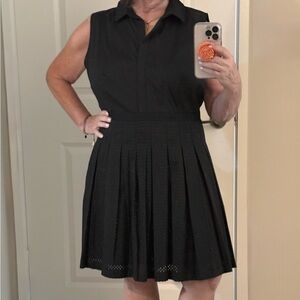 Lafayette 148 Black Sleeveless Laser Cut Skirted Dress Size 14 petite